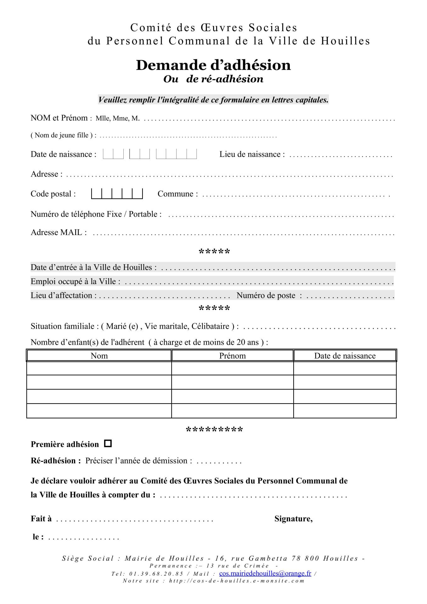 Fiche demande d adhesion nouvelle